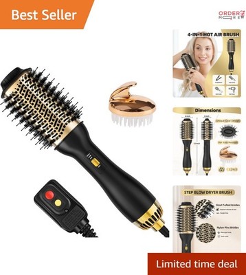 4-in-1 Hot Air Brush with Oval Barrel Hair Dryer Curling Flat for All Hair