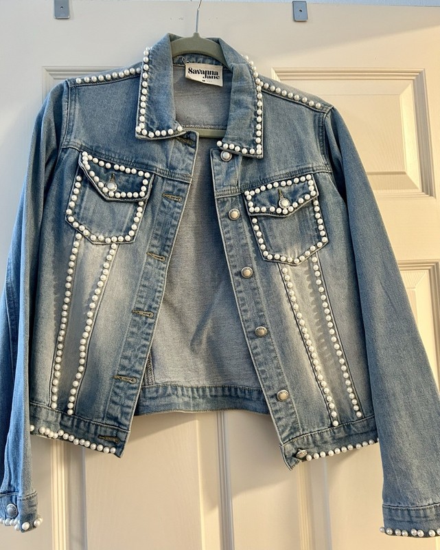 Savannah Jane Pearl Denim Jacket, Size Medium