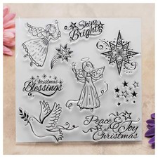 Christmas Peace Joy Angel Stars Clear Stamps for Card Making Decoration and D...