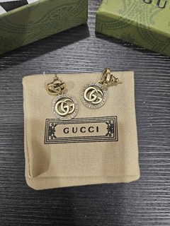 Gucci GG Logo Stud Earrings Gold Tone with Box and Dust Bag