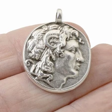 Alexander the Great Pendant, Sterling Silver Classic European Design Charm 1Pc