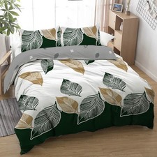 Green Gold Tropical Bedding Sets Botanical Palm Leaves Duvet Cover Set