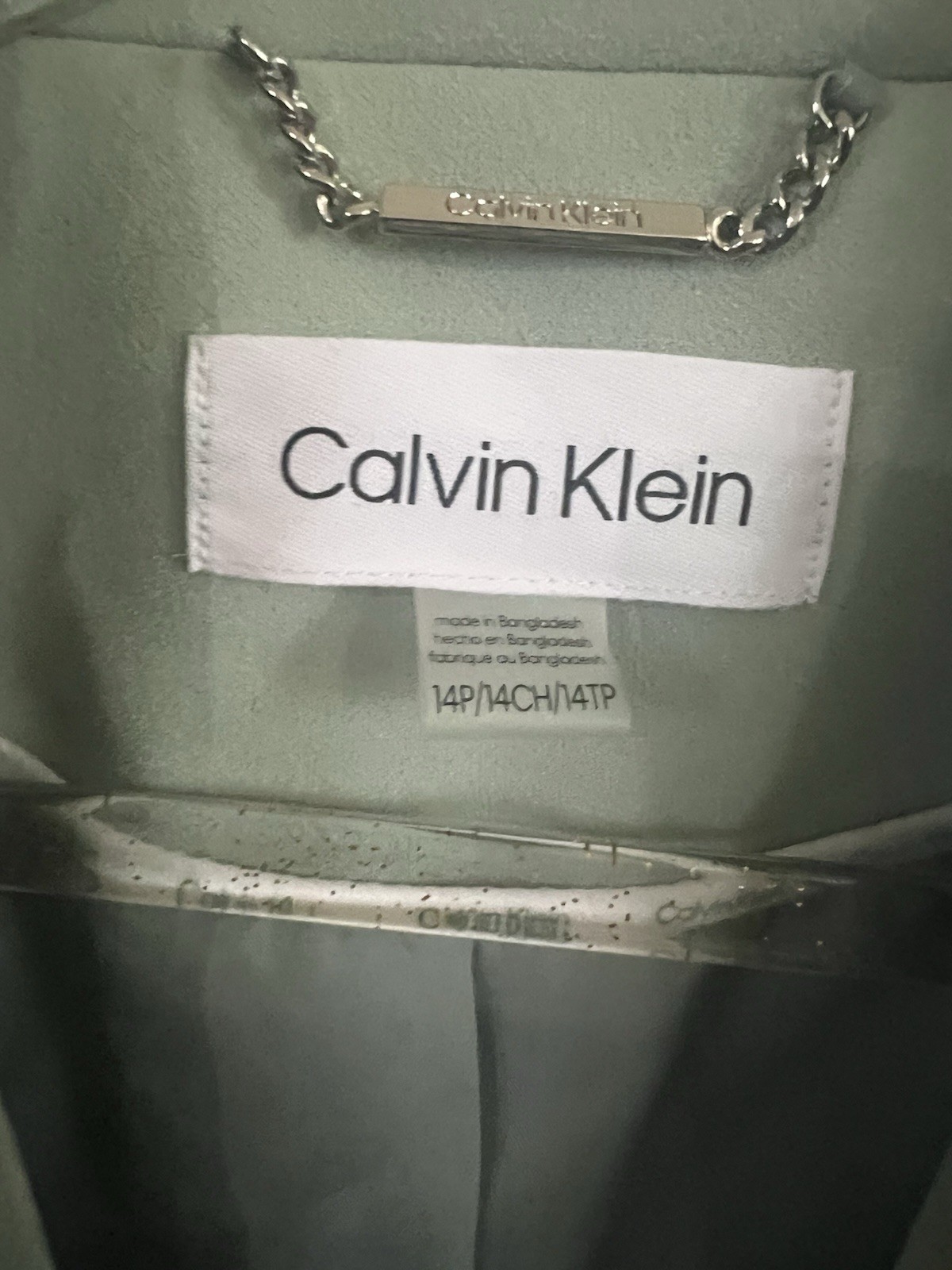 Calvin Klein Women’s Pant Suit NWT Size 14p - Sage Green One Button Blazer image 3