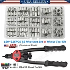 150~615X Stainless Steel Rivet Nut Kit Metric Rivnuts Nutsert Assorted M3-M8 Set