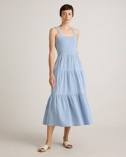 Quince Women Organic Cotton Gauze Smocked Sleeveless Maxi Dress Ocean Breeze M