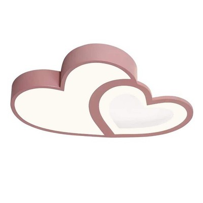 OUKANING 21.65 in. Pink Heart Shape Flush Mount Light w/ Acrylic Shade & LED