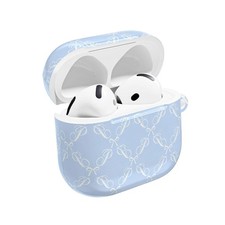 Pastel Blue Bow Pattern AirPod Case   Elegant Bow Pattern Protective Cover