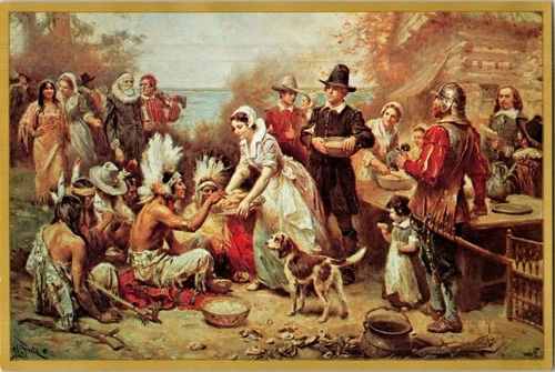 The First Thanksgiving 1621 Early America Postcard by J.L.G. Ferris