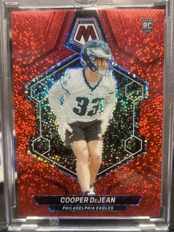 Cooper DeJean (RC) 2024 Panini Prizm Football Card #321 Red Sparkle Prizm Eagles