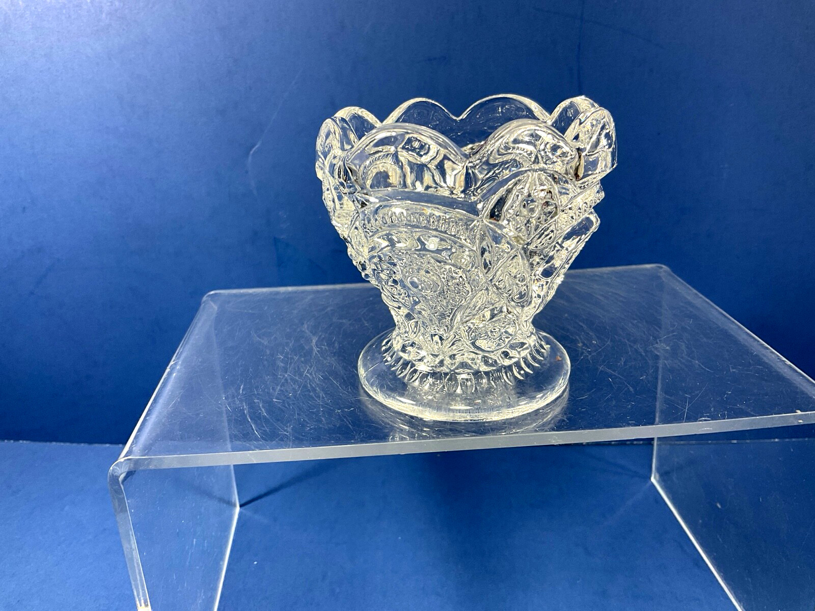 Vintage, 2.75" L.E. Smith, Clear Glass 'Heritage' Toothpick Holder,Made in USA