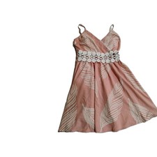 SHEIN Sleeveless Pink and White Leaf Pattern Mini Dress Size Small