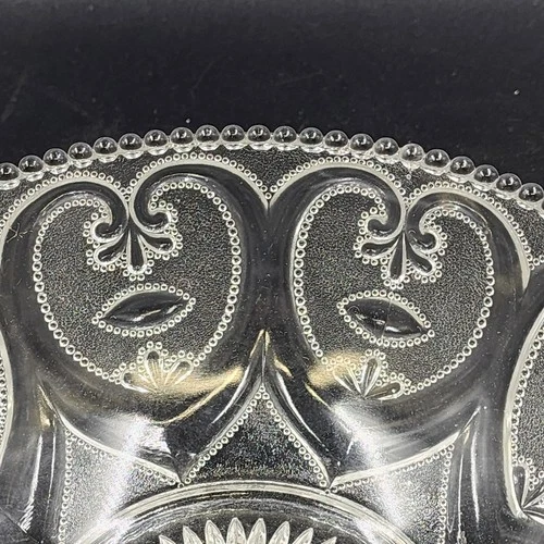 Serving Bowl by Dugan Glass Jeweled Heart Beaded Edge 8.5"x3.5" Clear Sandwich - Picture 3 of 8