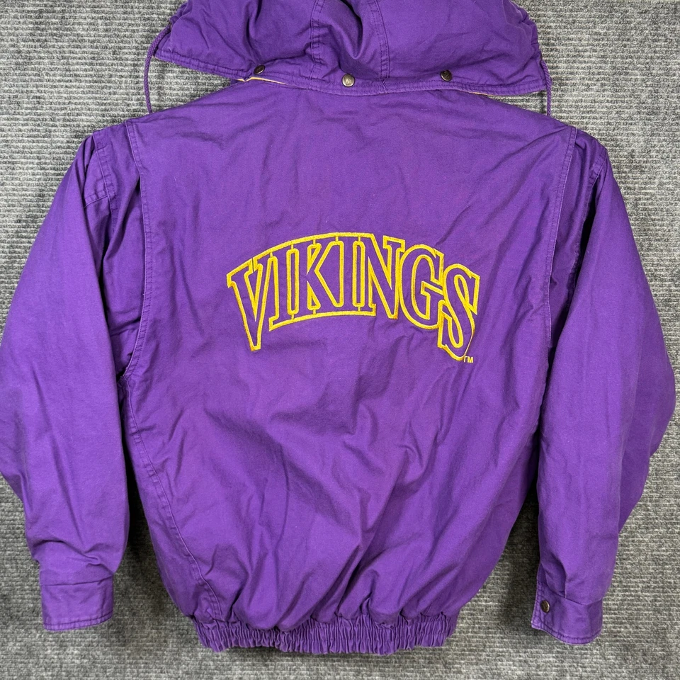 Vintage 90's Logo 7 Minnesota Vikings Heavy Jacket Men's Lg Purple Yellow Cotton - Image 4 of 4