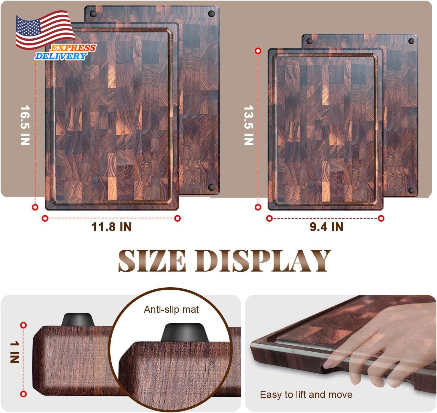 Large Cutting Board Premium Walnut Chopping Board for Kitchen with Juice Slot