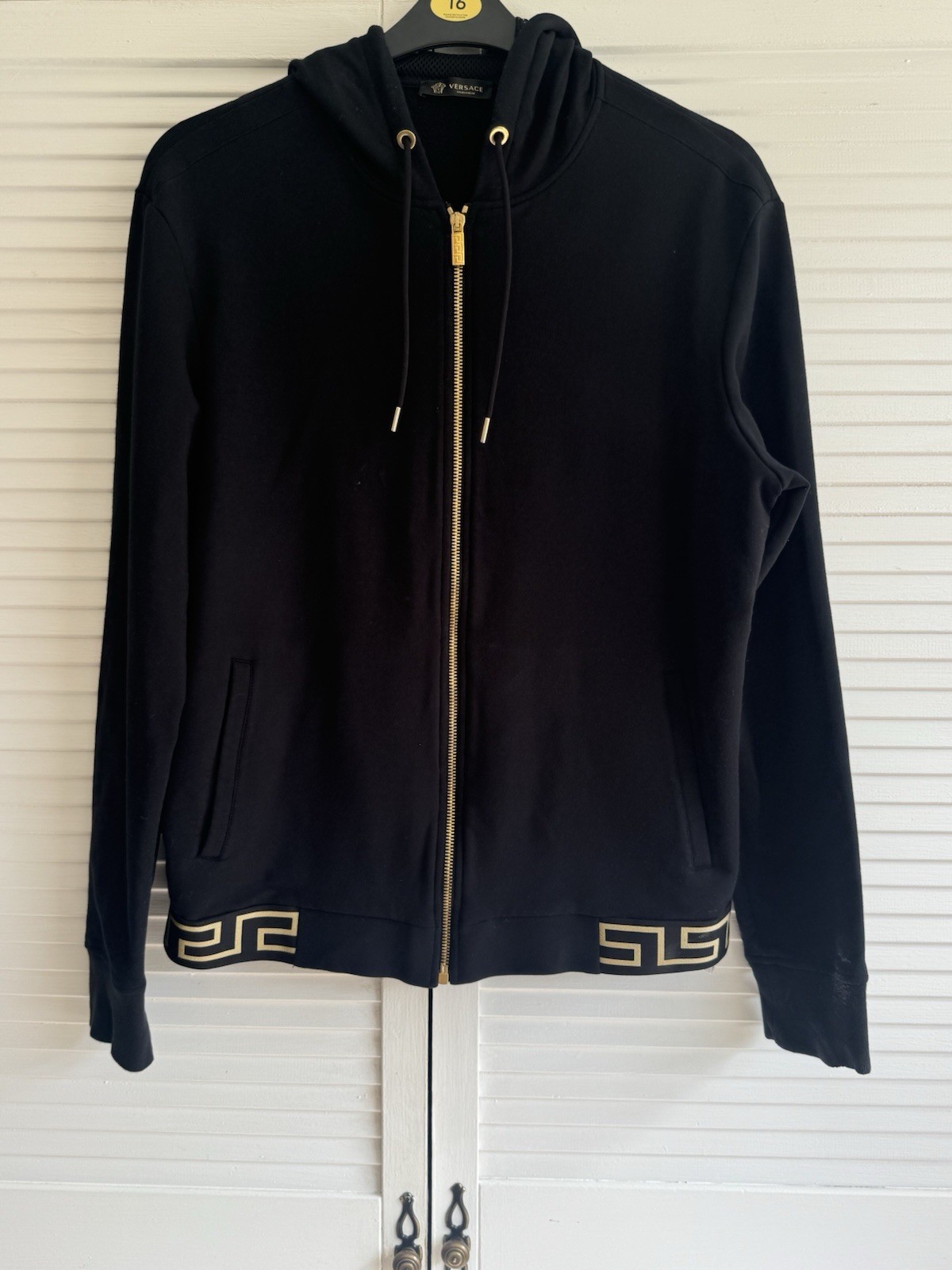 Authentic Versace Black Zip Hoodie Gold Hardware Greek Key Trim Size S/M Approx
