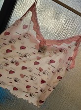 VINTAGE MARY GREEN 100 SILK 'HEY CUTIE' HEARTS LIPS VALENTINES CAMISOLE MEDIUM