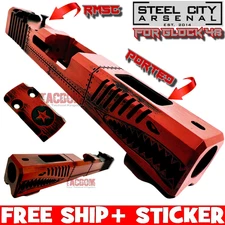Steel City Arsenal WAR HAWK P40 Slide for GLOCK 48 RMSC RARE BATTLE WORN RED 9MM