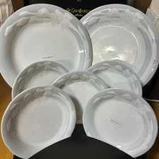 YVES SAINT LAURENT Plate Service Party Set Gray Rim and White Floral Tableware