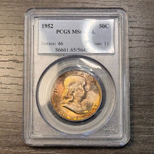 MS65FBL 1952 50C Franklin Silver Half Dollar, PCGS Old Holder - Rainbow Toned - Bild 4 von 8