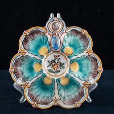 Antique French Oyster Plate Faince Majolica ST CLEMENT c 1890 Ceramic