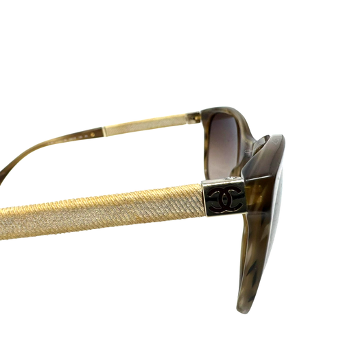 CHANEL Cat Eye Sunglasses Tan Tortoise Gold Denim 5185 C.1108/3B 55-18 135 - Picture 8 of 13
