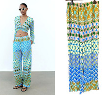 NWT ZARA SOLDOUT PRINTED WIDE LEG PANT M