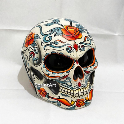 NEW ARRIVAL SUGAR SKULL MOTORCYCLE HELMET FLOWER STYLE (DOT & ECE CERTIFIED)