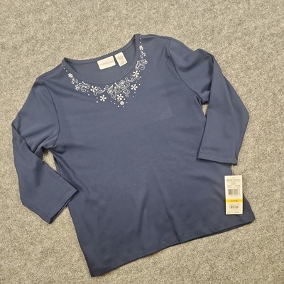 Alfred Dunner Women Top Navy Blue Size Small New With Tags MSRP $50