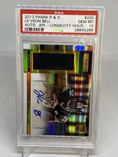 2013 ROOKIES & STARS AUTO LONGEVITY FOIL LE'VEON BELL RC /99 JSY PSA 10 POP 2