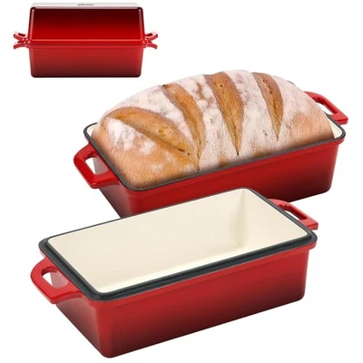 Gusseisen Brot Laib Pfanne Set mit Deckel, 2-teilig rot - Bild 1 von 4