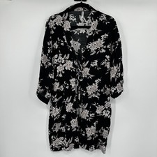 Spiritual Gangster Womens Floral Kimono Robe Black Rayon Tie Front OS Festival
