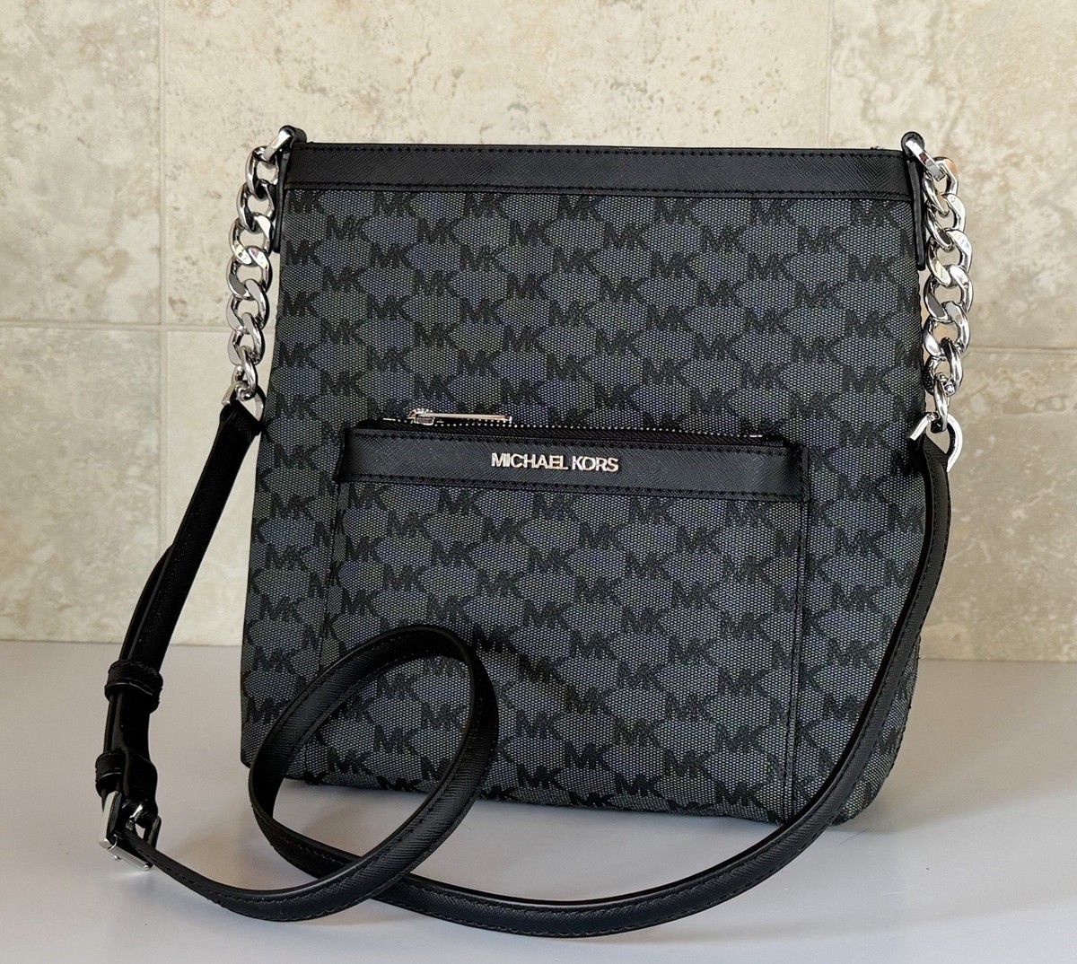 Michael Kors Morgan Medium Shoulder Crossbody Bag MK Grey/Black | eBay