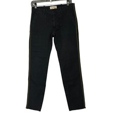Nili Lotan Jenna Twill Pants in Grosgrain Tape Stripe Mid Rise Straight Leg - 0