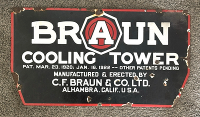 #ad 1920#x27;s Oil Derrick BRAUN Cooling Tower OIL GAS WELL Sign Alhambra Ca. REFINERY $289.00