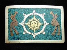 OI07174 VINTAGE 1970s  SUN GOD  SOUTHWESTERN DESIGN ART BELT BUCKLE