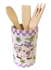 PORTA MESTOLI CERAMICA CON 3 MESTOLI DA CUCINA IN LEGNO PORTAPOSATE