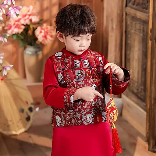 Quenny Children's New Panda Embroidered Chinese Style Vest Two-Piece Suit 12887 - Picture 4 of 6