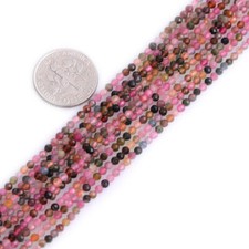2mm 3mm Natural Tourmaline Stone Faceted Tiny Small Round Loose Beads Strand 15"