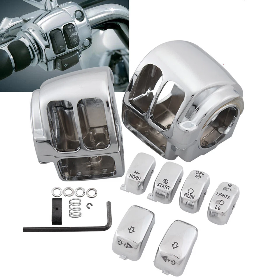 6pcs Button Caps Chrome Hand Controls Switch Housing Covers For Harley Touring - Image 2 of 4