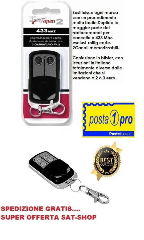 JOLLY LINE TELECOMANDO RADIOCOMANDO APRICANCELLO UNIVERSALE JOLLY OPEN 433 MHZ 2 CH - 4CH