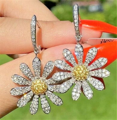 1 Pair Yellow Earrings Rhinestone-Embedded Yellow Sunflower Earrings