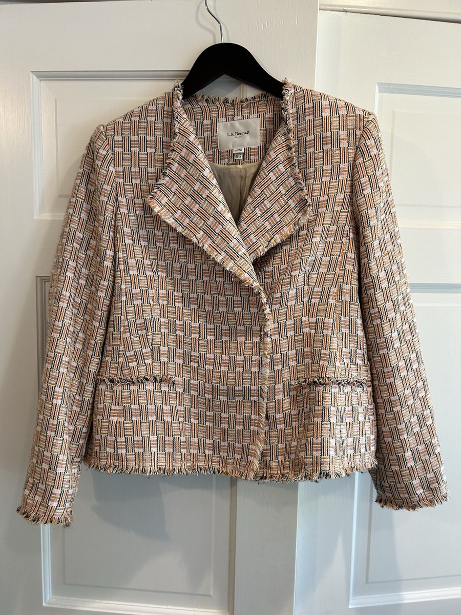 Bennett London JK Heather Pink Tweed Fringe Blazer Jacket US - Main Image