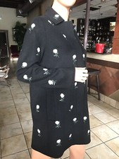 Marella Black Coat Wool Blend White Roses Print Embroidered 4