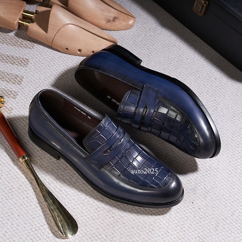 Loafers Men's Real Leather Handmade Shoes Men's Penny Shoes Slip-on Loafers Sz - Picture 9 of 26