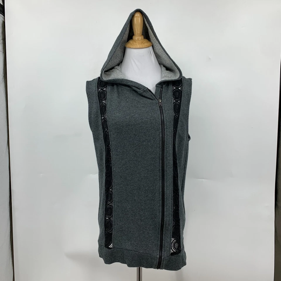 Fabletics Vest Womens M Medium Asymmetric Zip Lace Inserts Gray Hoodie Saige - Image 2 of 4