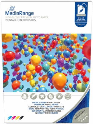500 Mediarange Fotopapier 220g hochglänzend beidseitig Tintenstrahl glossy A4
