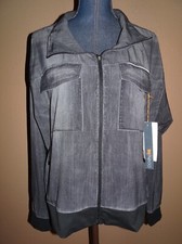 Lucy Black Indigo Faux Denim Trucker Zip Soft Lightweight Jacket Size Xl Nwt