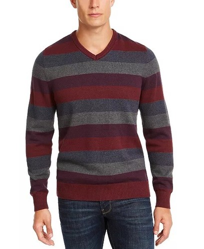 Club Room Mens Vneck Red Plum Sweater 