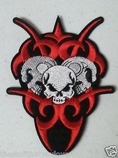 Red TRIBAL TRIPLE SKULL 4.25" x 3.25" iron on patch Biker Vest Backpack C62 