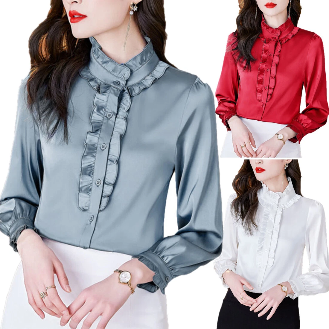 Stand collar blouse sales